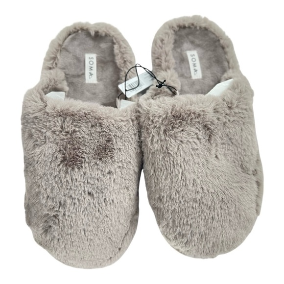 Soma Shoes - Soma Plush Taupe Faux Fur Cozy Mule Slide House Slippers Size Large NWT in